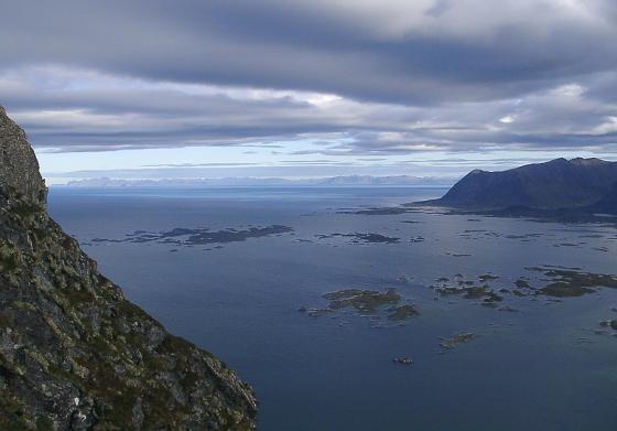 Er det rart at sauene trives, med den utsikta! Vesterålen i det fjerne.
